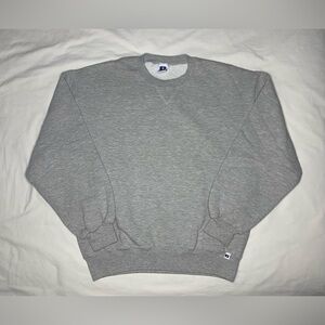 Russell Athletic Sweatshirt Mens L Gray Crewneck Fleece Pullover Logo Hem Tag